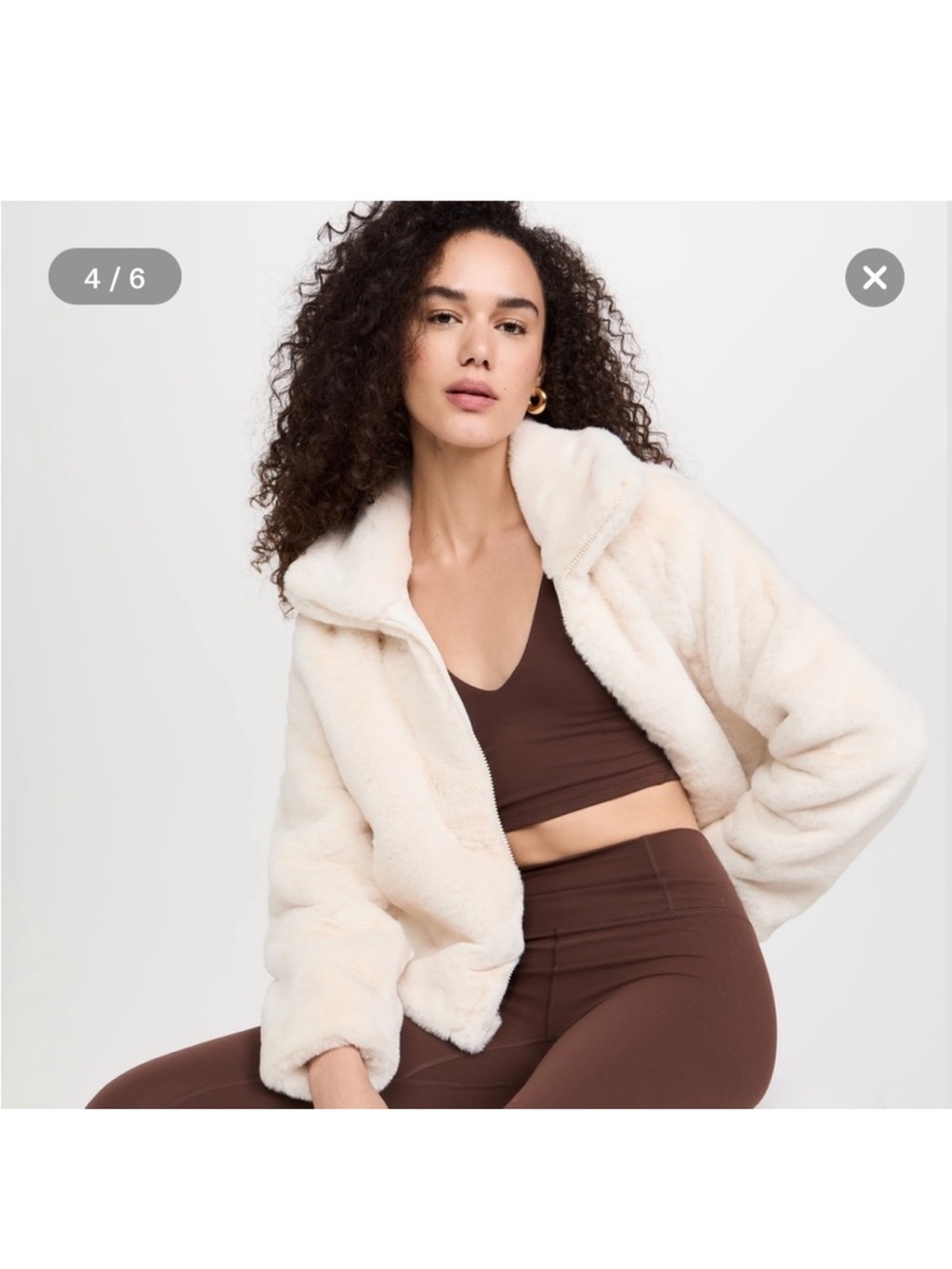 NWT beyond yoga  Faux Fur Zip-Up Jacket in Cream